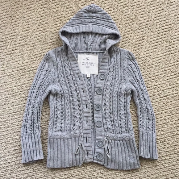Abercrombie & Fitch Sweaters - Abercrombie & Fitch Grey Cable Knit Hoodie Sweater